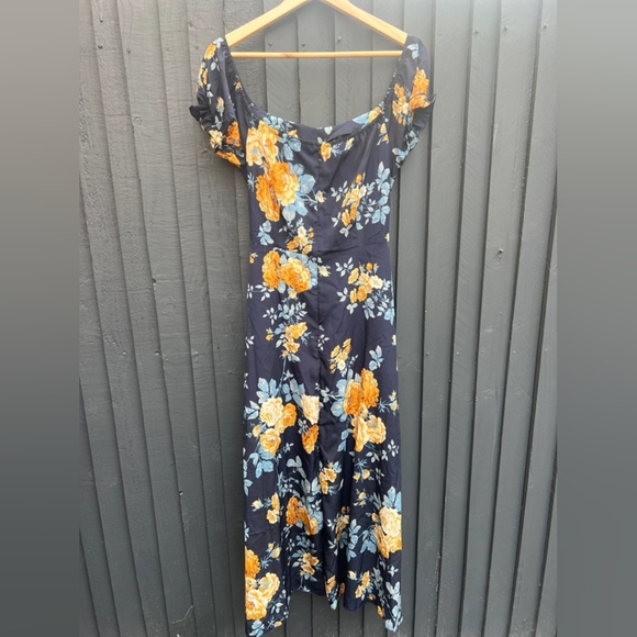 Blue mustard floral tie waist long line maxi dress - Picture 2 of 6